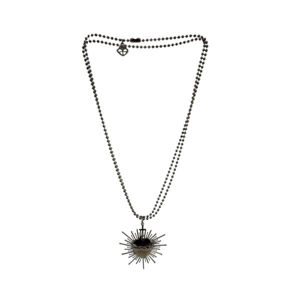 VIRGINS SAINTS & ANGELS VSA Sacred Flame Charm Necklace Gunmetal 34" Ball Chain - Picture 4 of 10